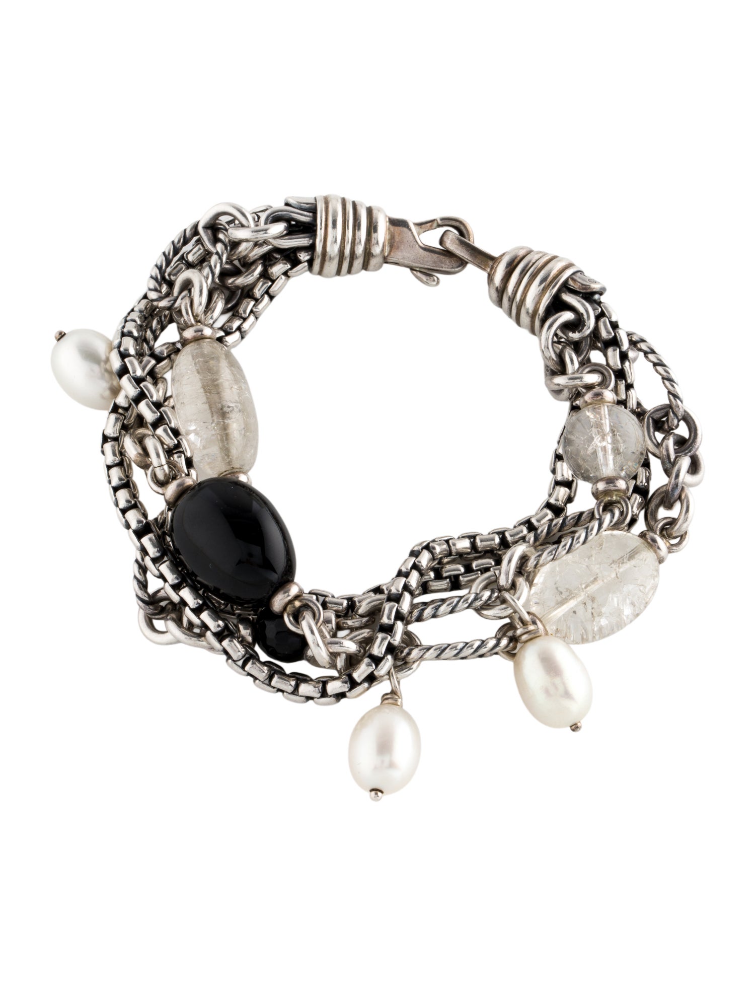 David Yurman Pearl, Onyx & Quartz Multistrand Bracelet