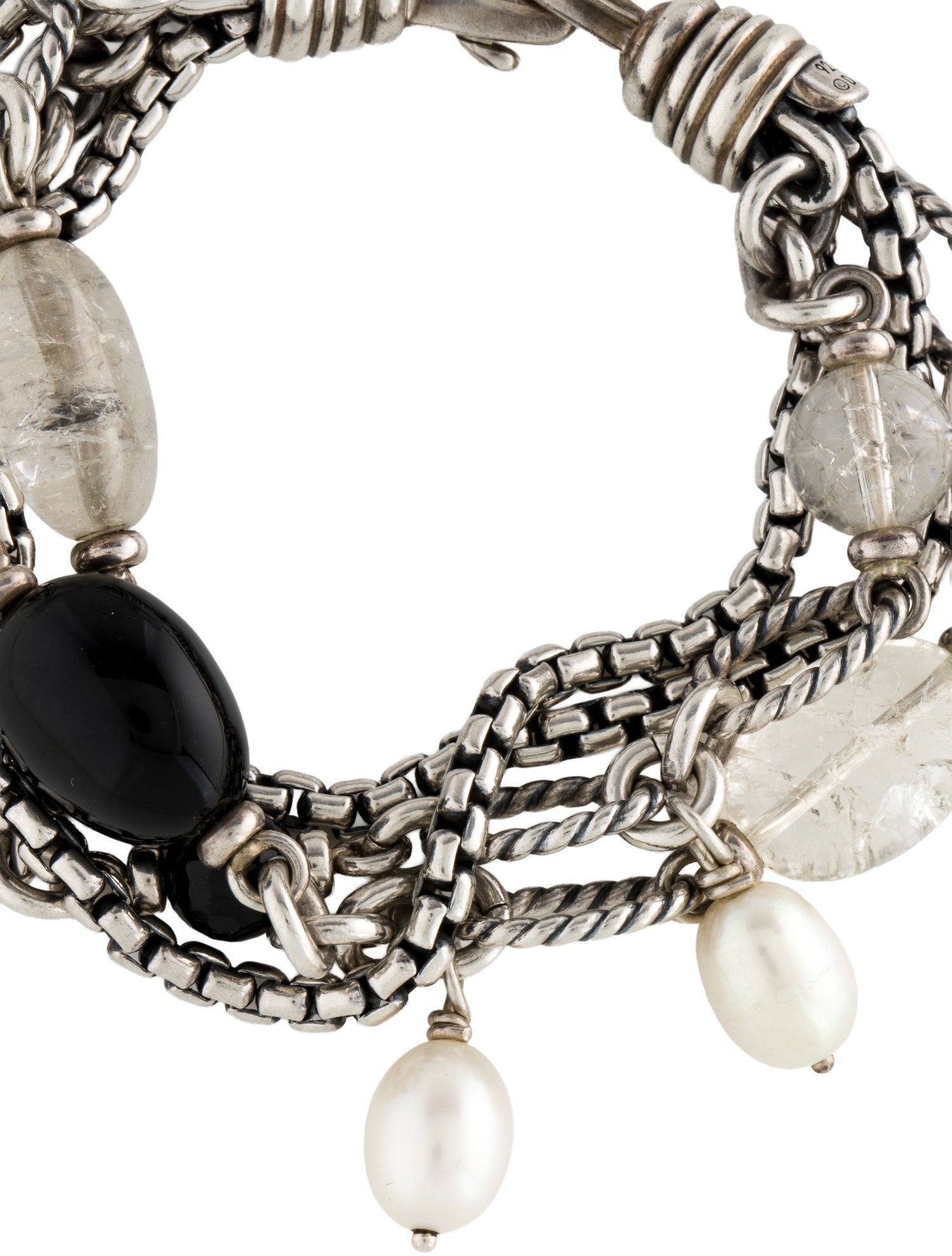 David Yurman Pearl, Onyx & Quartz Multistrand Bracelet