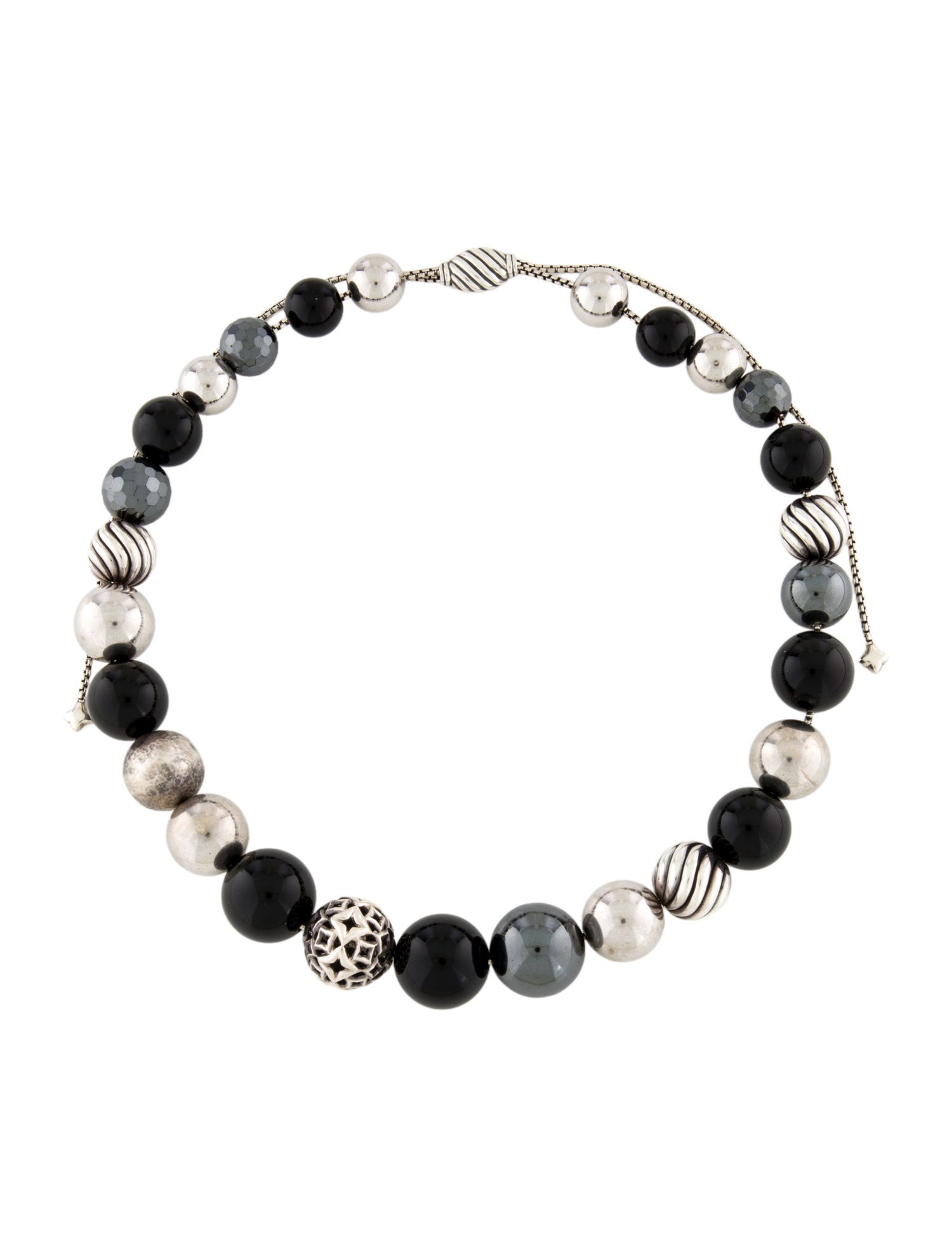 David Yurman Hematine & Onyx DY Elements Bead Strand Necklace