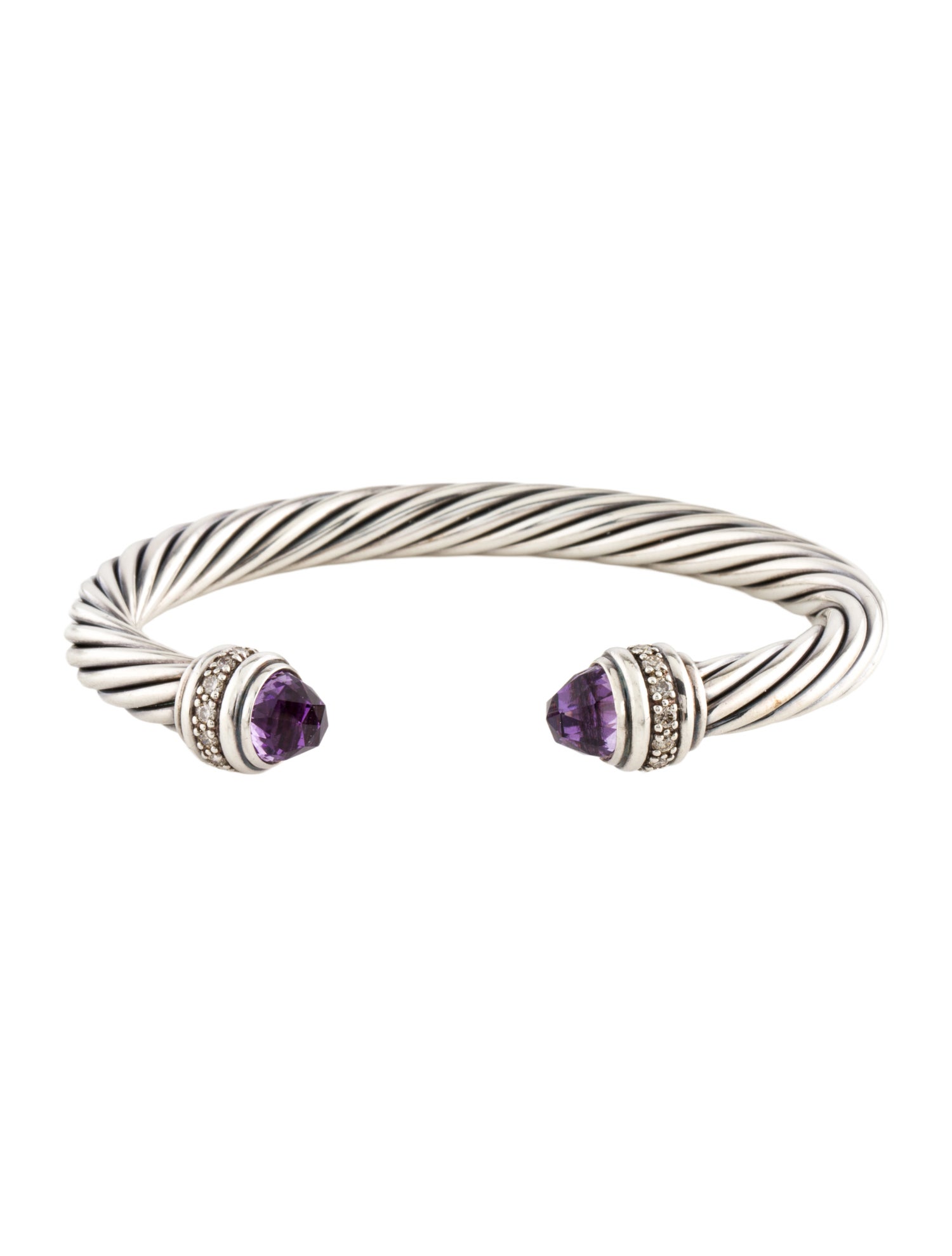 David Yurman Amethyst & Diamond Cable Classics Cuff Bracelet