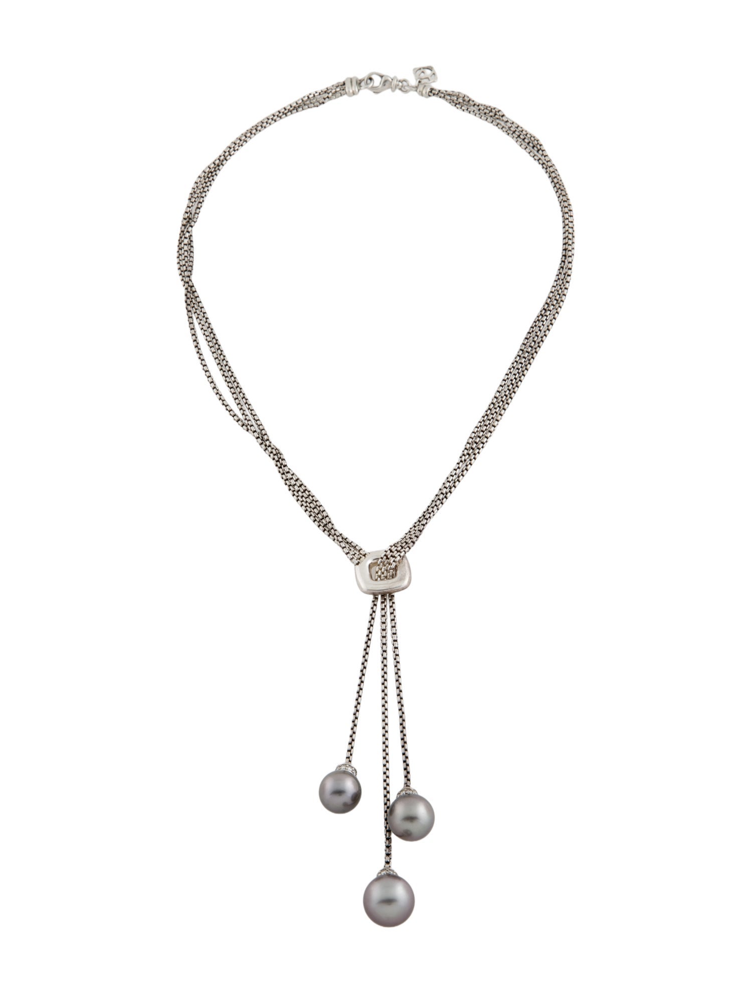 David Yurman Diamond & Pearl Waterfall Lariat Necklace