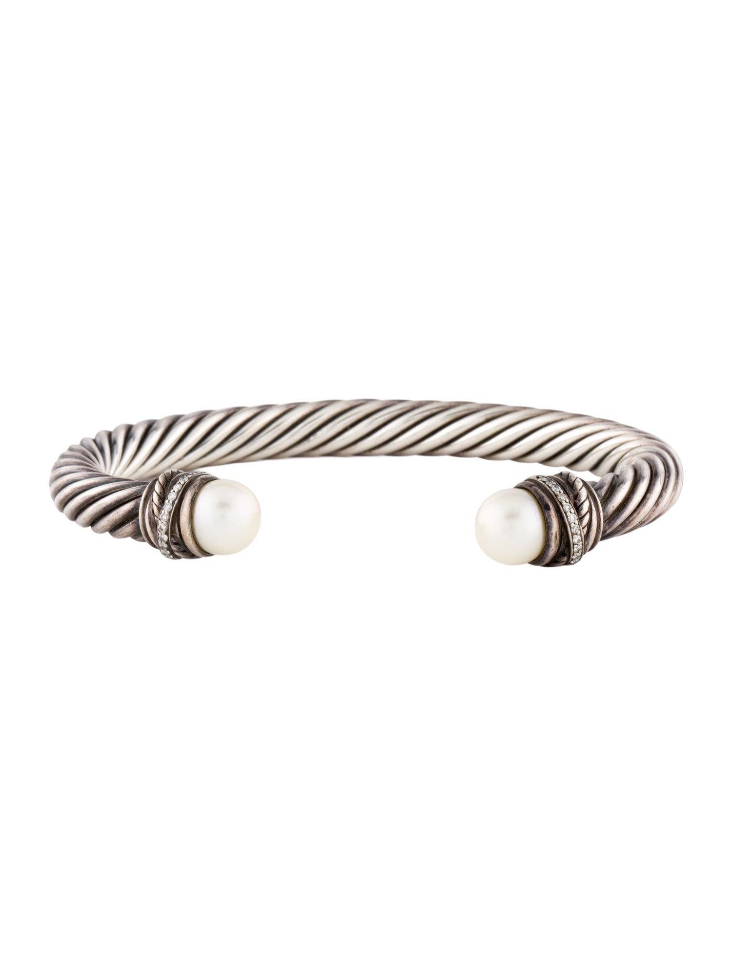 David Yurman Pearl & Diamond Crossover Cable Cuff