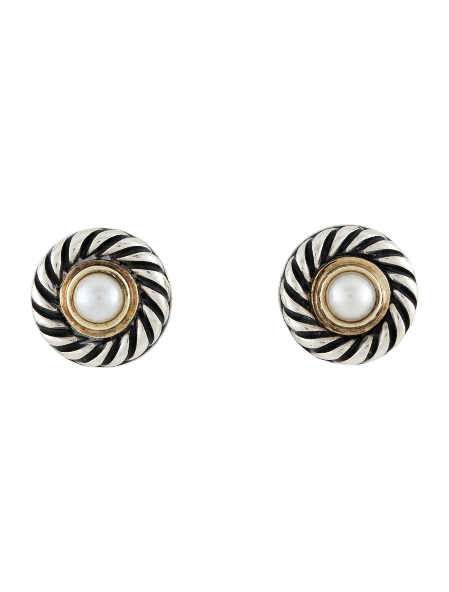 David Yurman Two-Tone Pearl Cable Cookie Stud Earrings