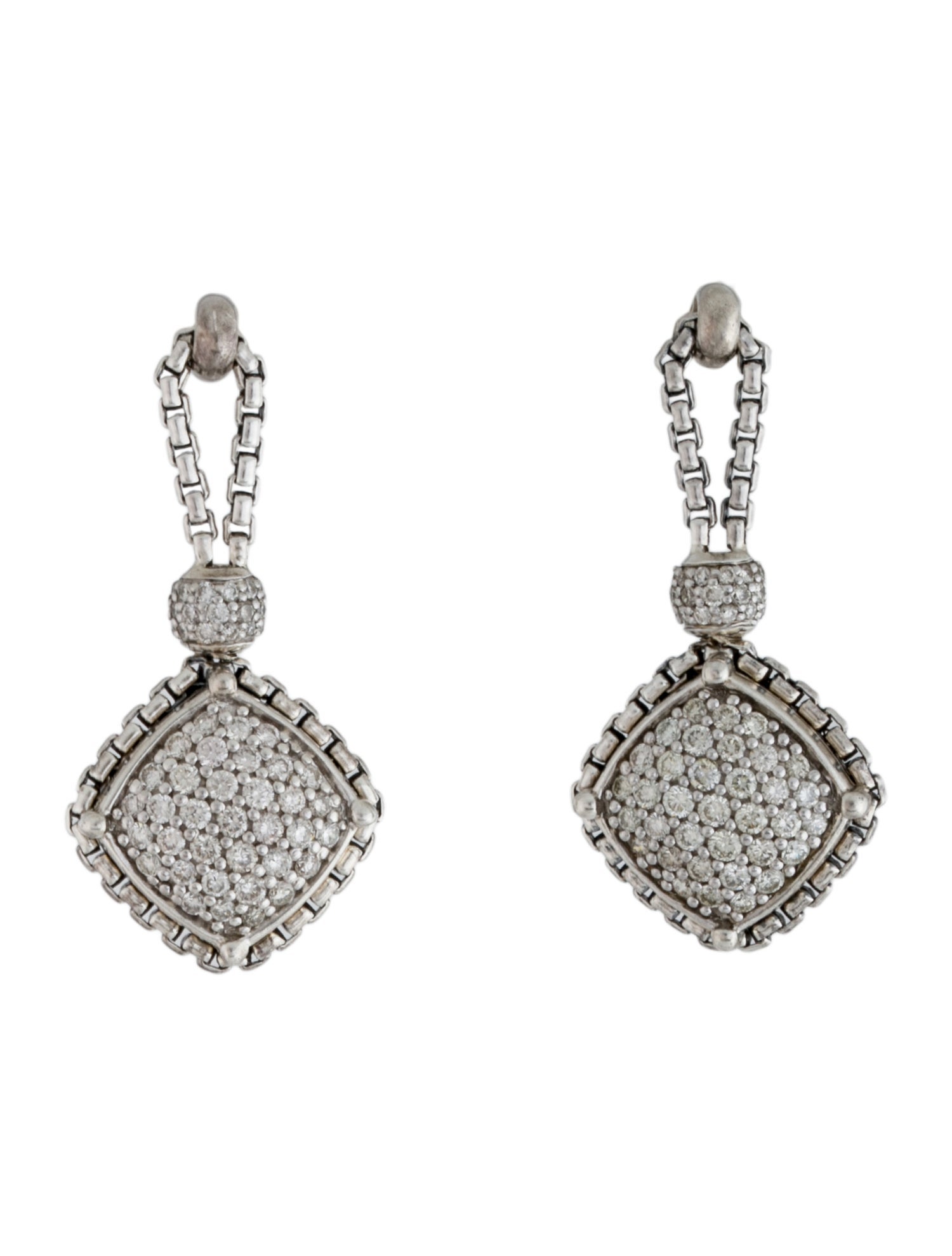 David Yurman Diamond Cushion on Point Drop Earrings