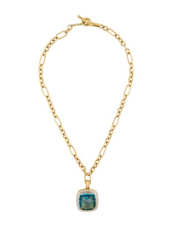 David Yurman 18K Topaz & Diamond Albion Pendant Necklace