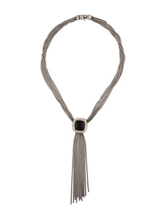 David Yurman Onyx & Diamond Albion Lavalier Tassel Necklace