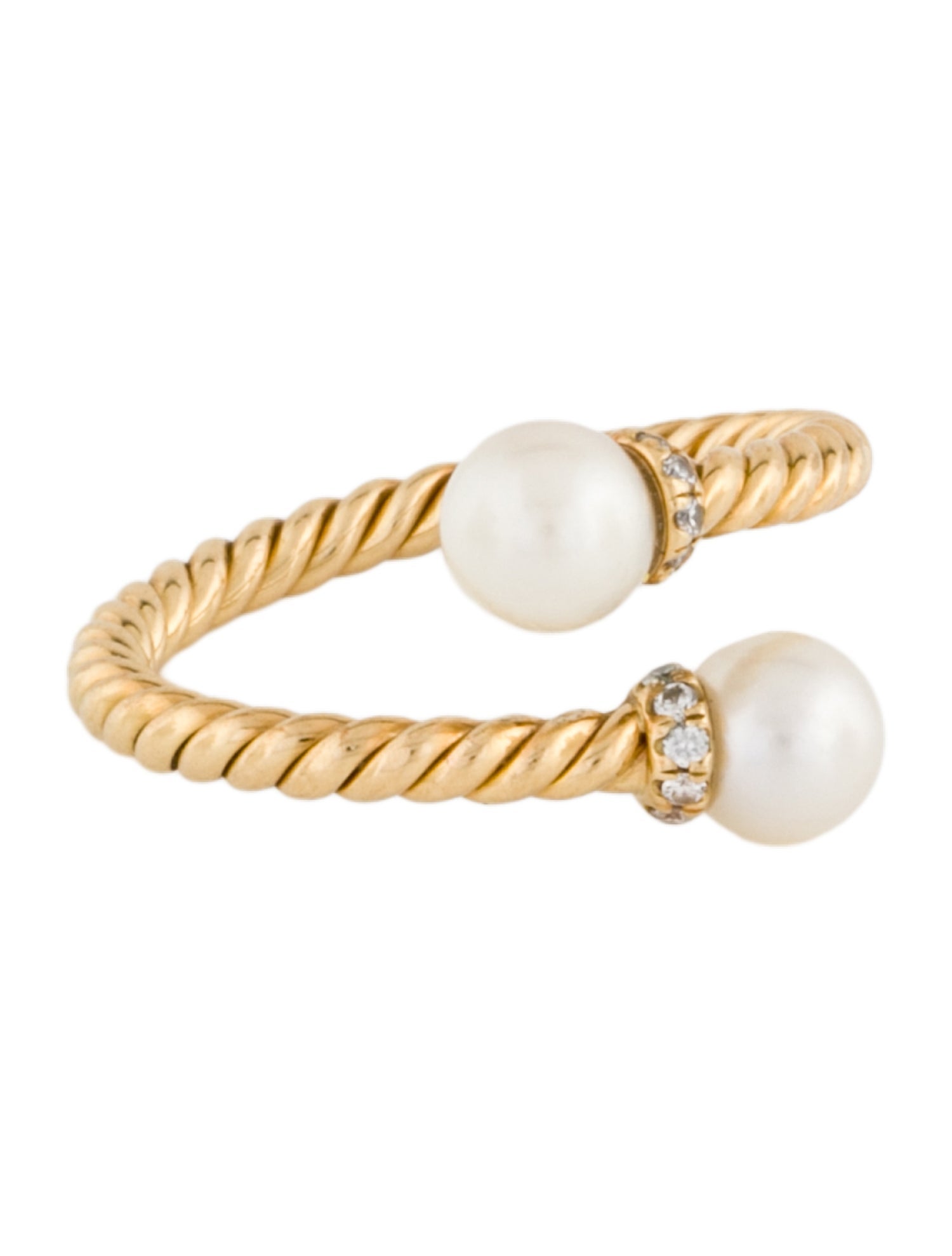 David Yurman 18K Pearl & Diamond Solari Bypass Ring