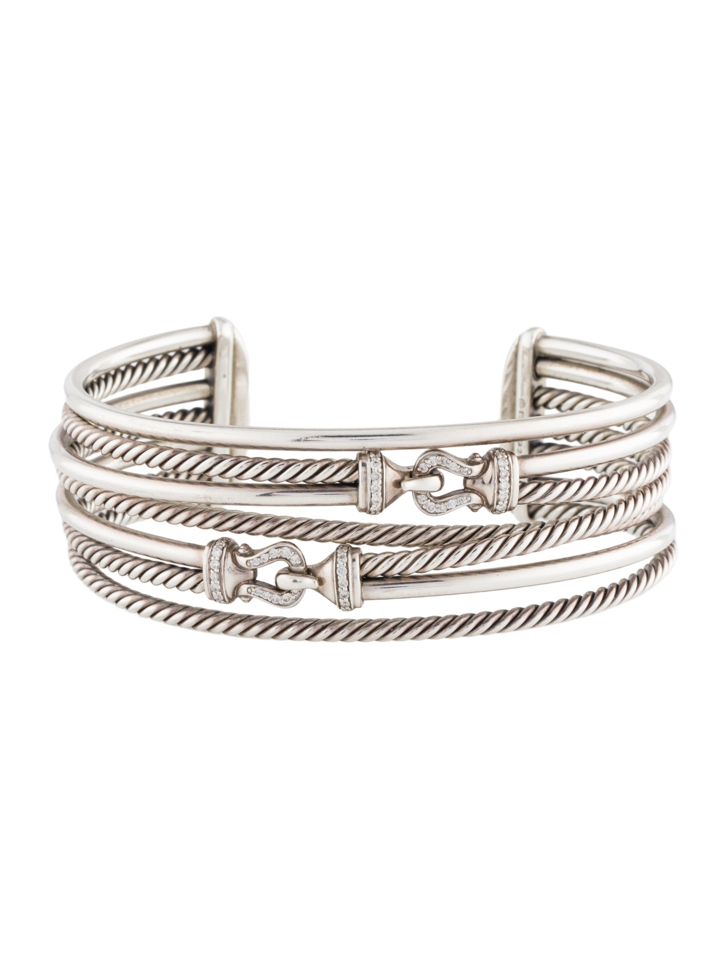 David Yurman Diamond Cable Buckle Crossover Cuff Bracelet
