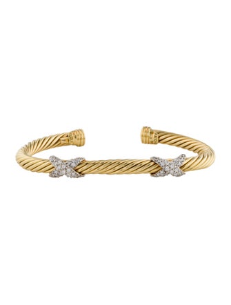 David Yurman 18K Diamond Double X Cable Cuff