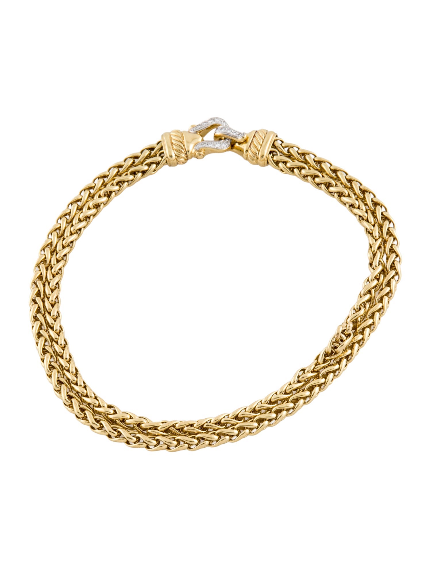 David Yurman 18K Diamond Buckle Double Wheat Chain Necklace