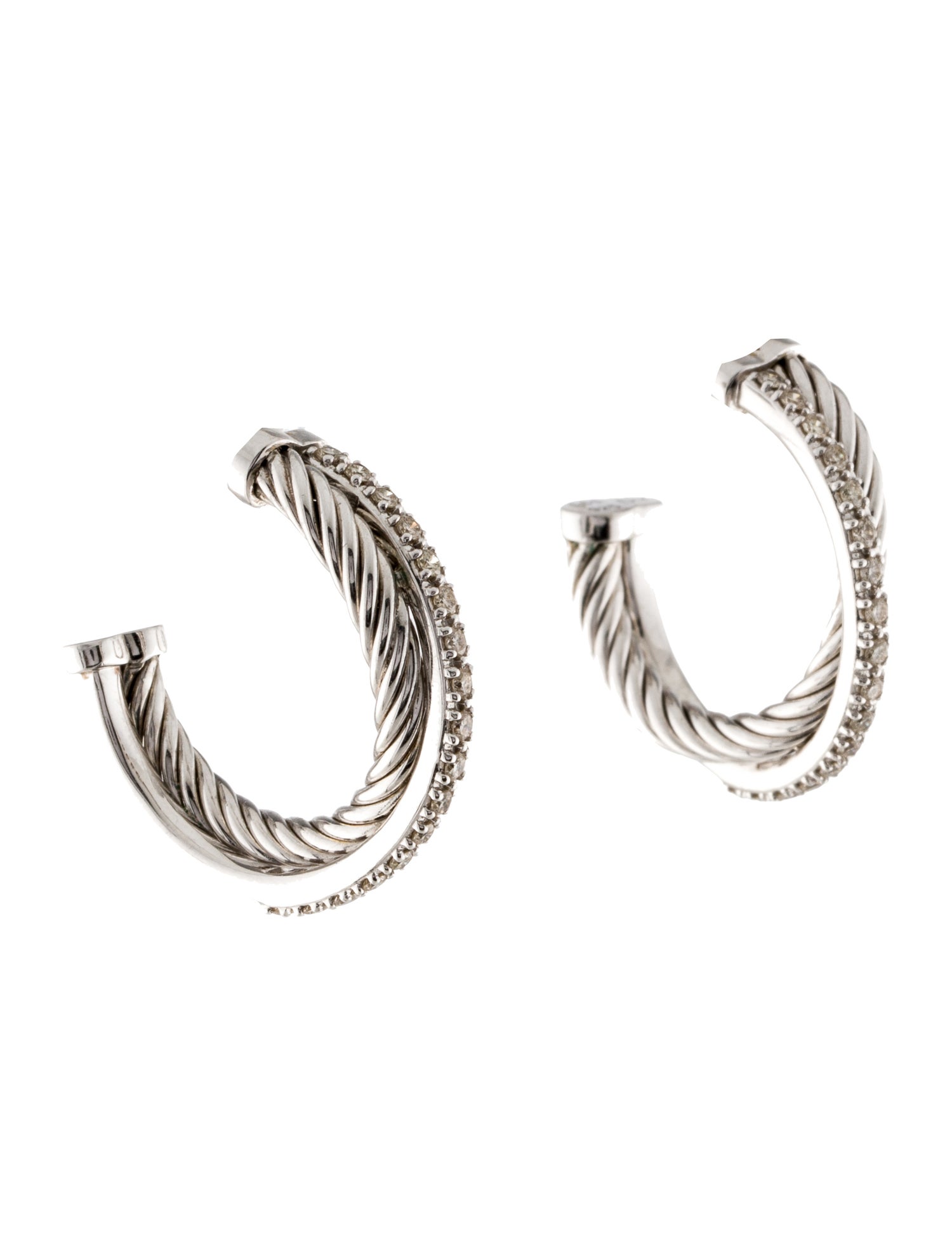 David Yurman Diamond Crossover Small Hoop Earrings