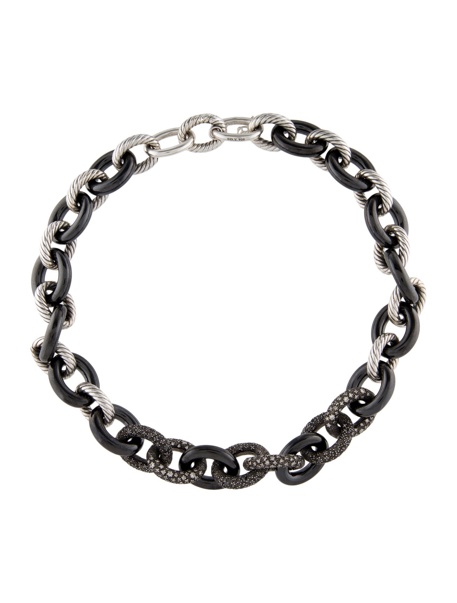 David Yurman 6.24ctw Diamond & Ceramic Midnight Melange Link Necklace