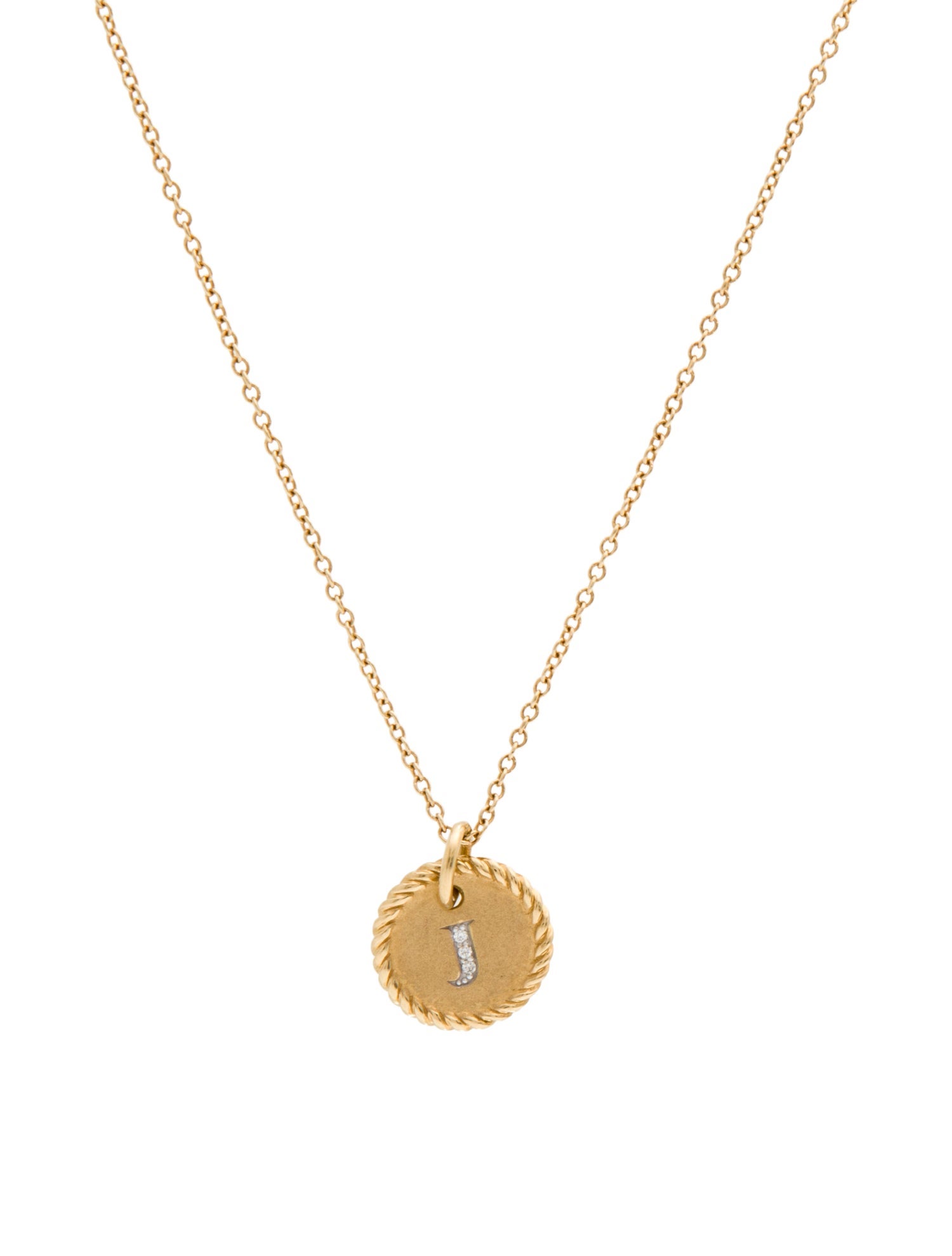 David Yurman 18K Diamond 'J' Initial Charm Necklace