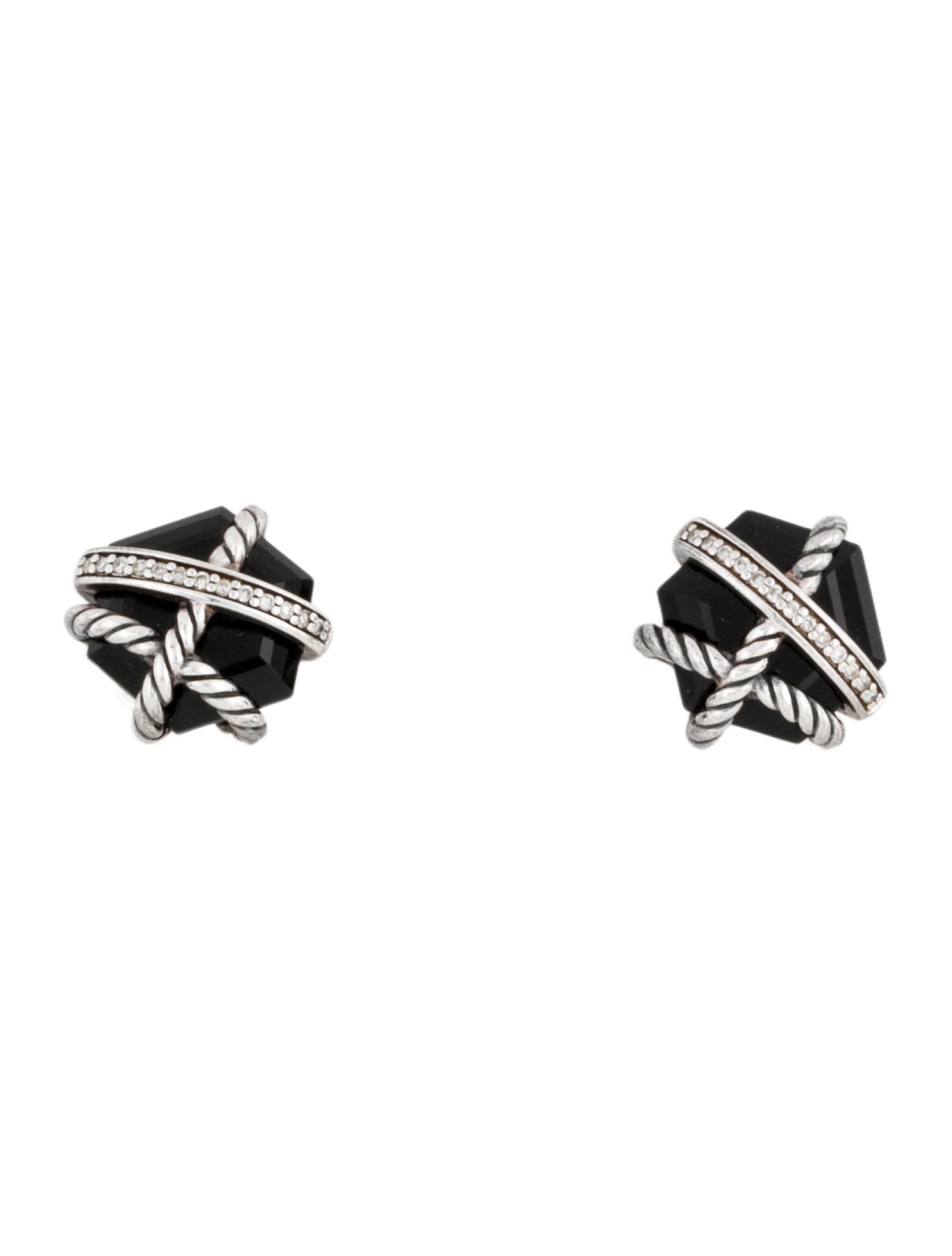 David Yurman Onyx & Diamond Cable Wrap Stud Earrings