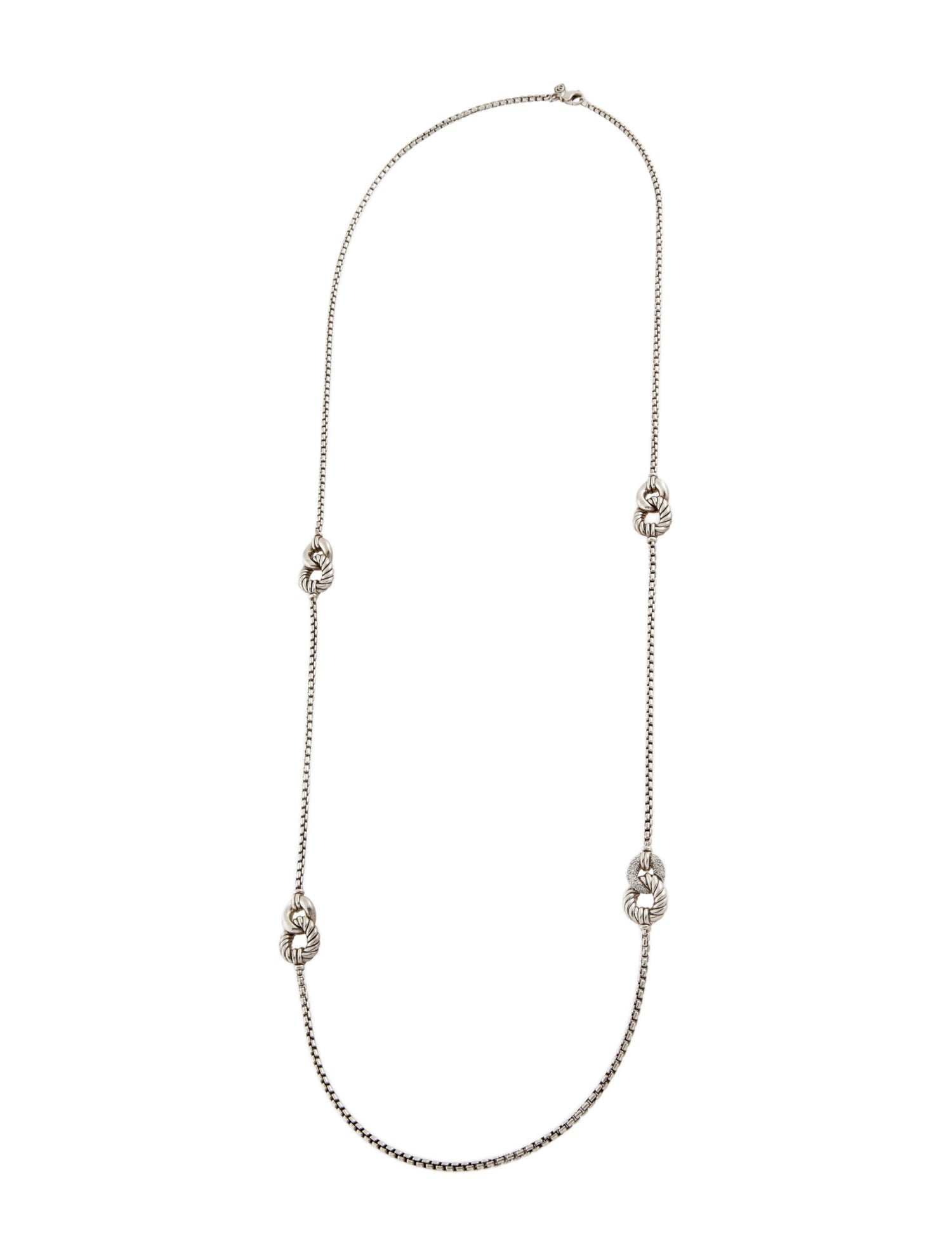 David Yurman Diamond Belmont Link Four Station Necklace