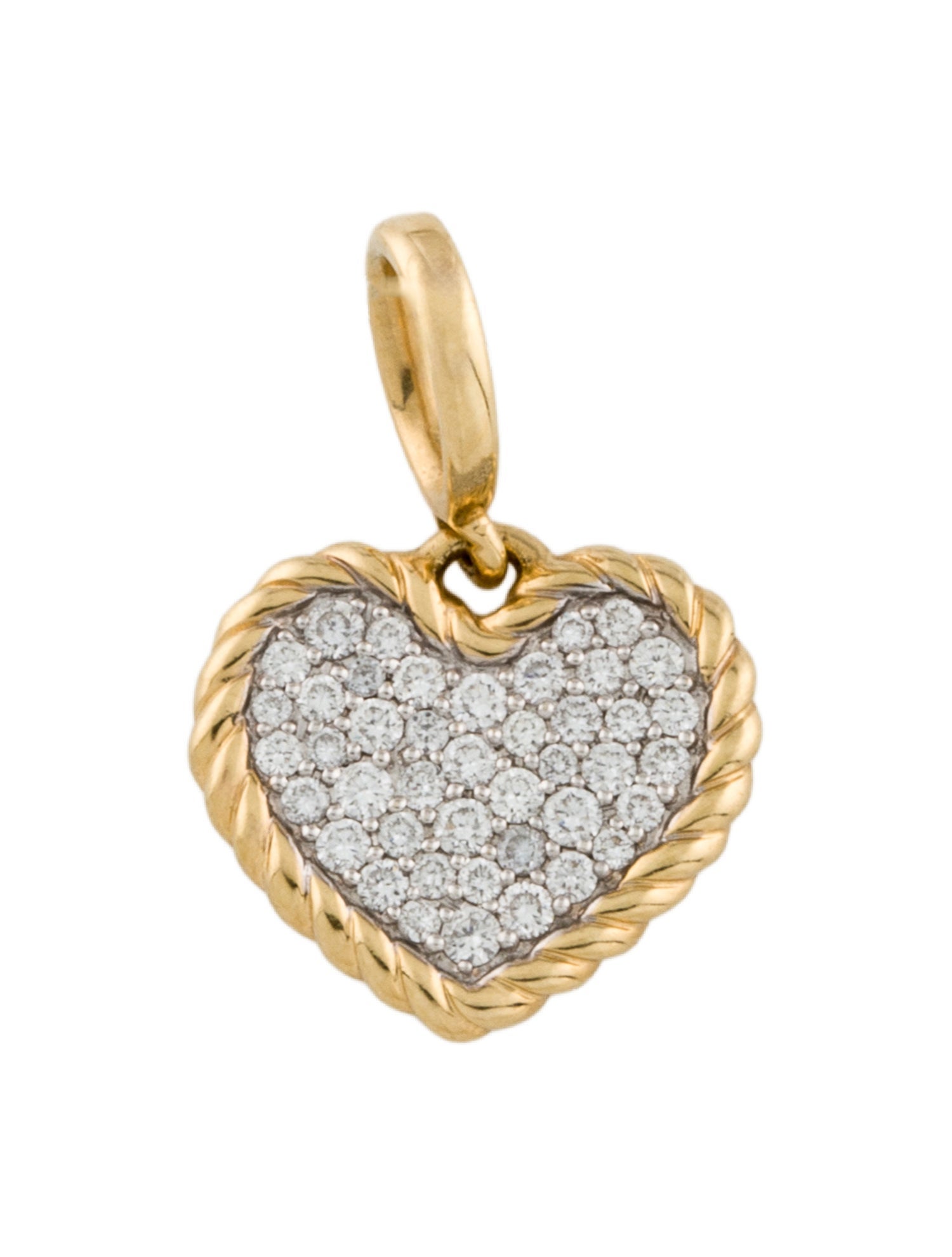 David Yurman 18K Diamond Cable Collectibles Pavé Plate Heart Pendant
