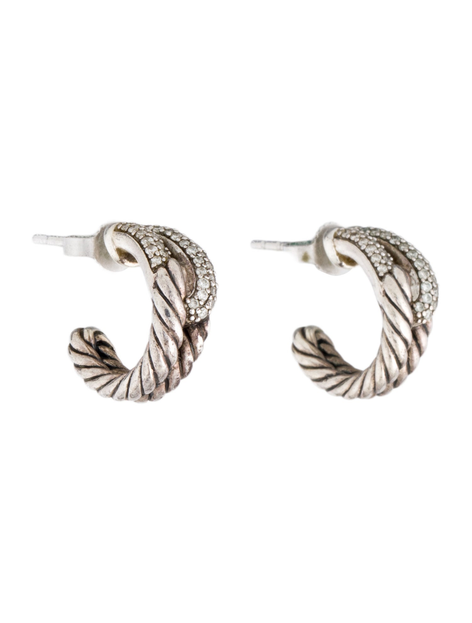 David Yurman Diamond Labyrinth Single-Loop Huggie Earrings