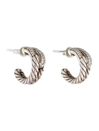 David Yurman Diamond Labyrinth Single-Loop Huggie Earrings