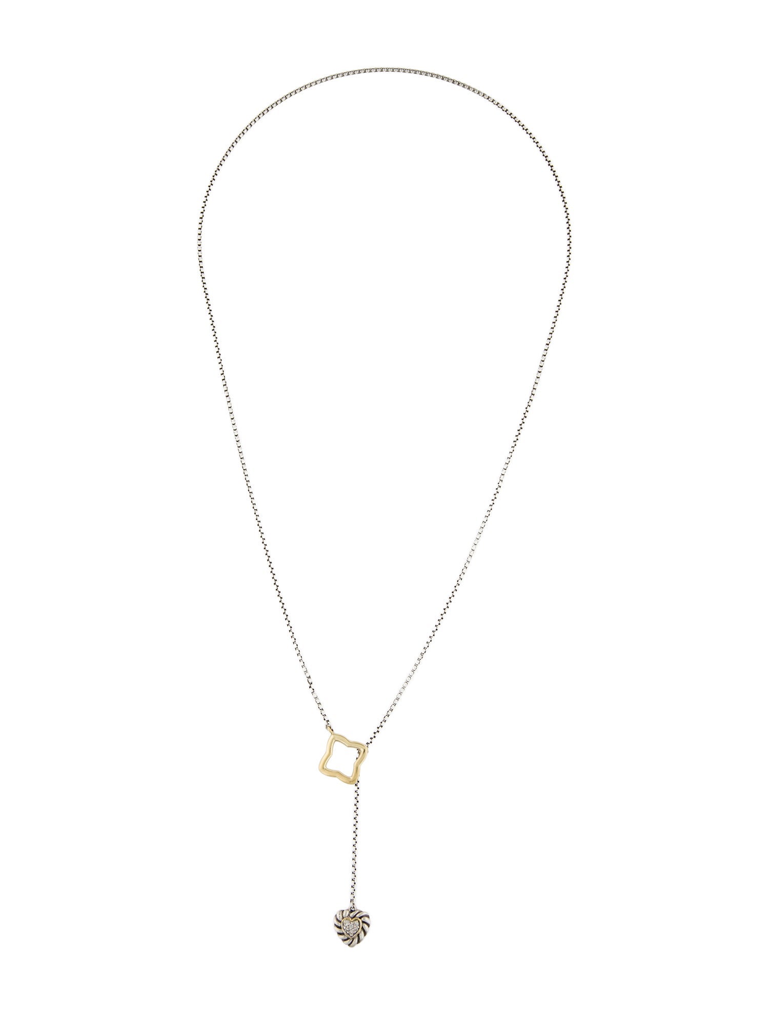 David Yurman Diamond Quatrefoil Heart Lariat Necklace