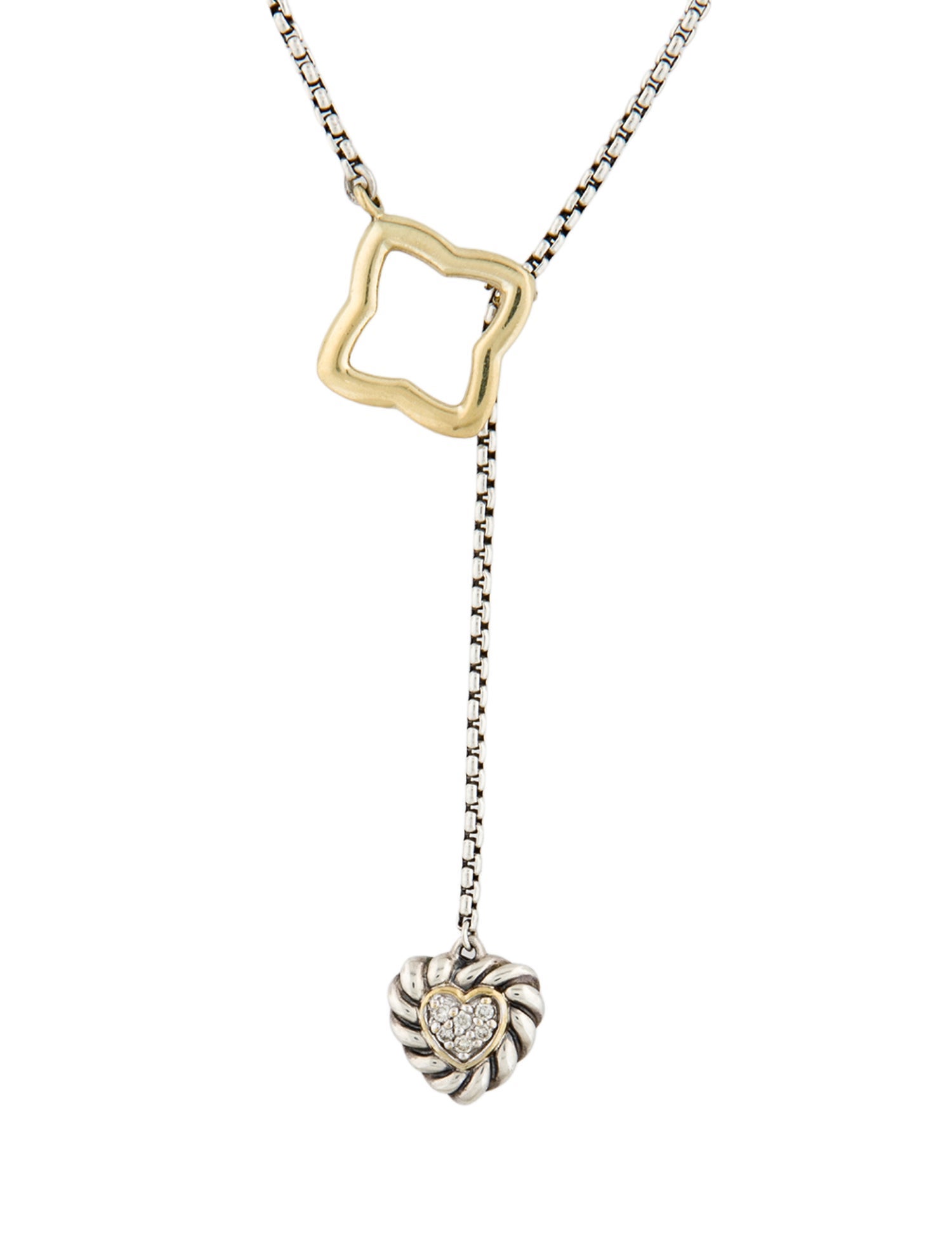 David Yurman Diamond Quatrefoil Heart Lariat Necklace