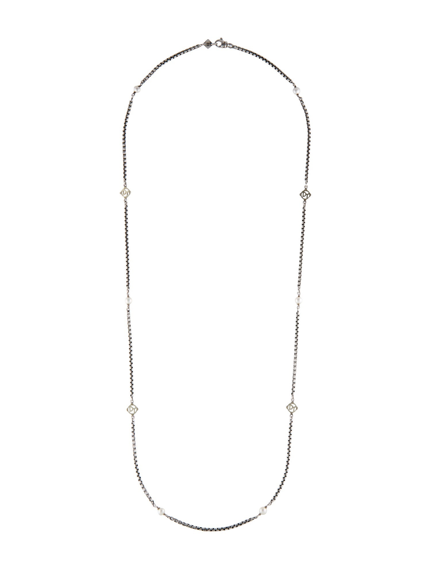 David Yurman Pearl Logo Station Necklace