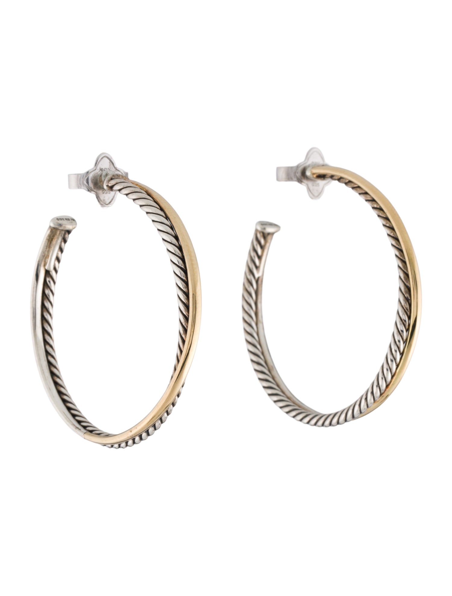 David Yurman Two-Tone Crossover Hoop Earrings