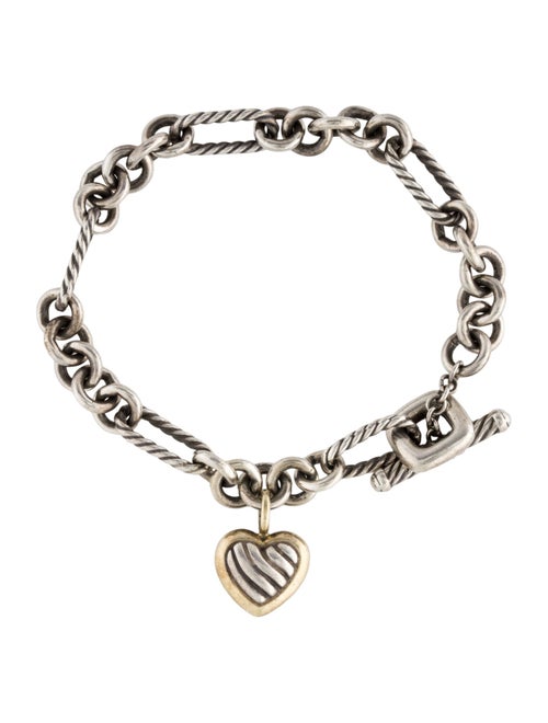 David Yurman Two-Tone Figaro Heart Charm Bracelet