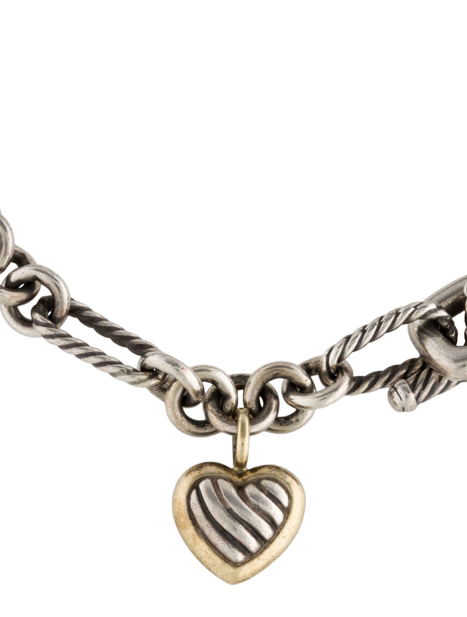 David Yurman Two-Tone Figaro Heart Charm Bracelet