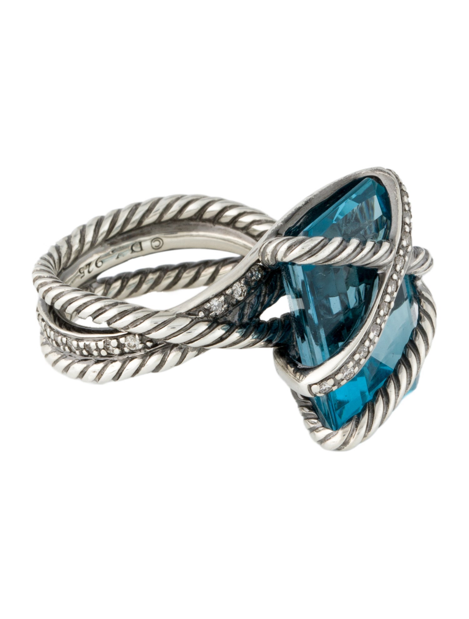 David Yurman Topaz & Diamond Cable Wrap Cocktail Ring