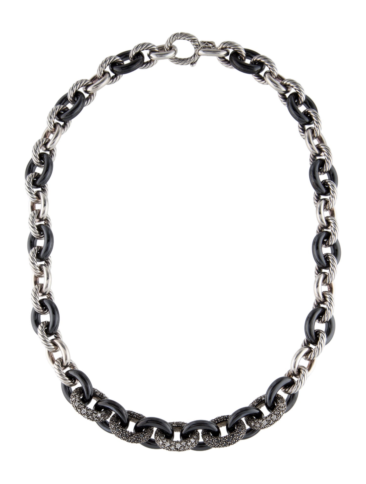 David Yurman Ceramic 6.24ctw Diamond Midnight Melange Chain Link Necklace