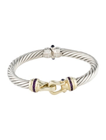 David Yurman Bangle Amethyst & Iolite Cable Buckle Hinged Bracelet