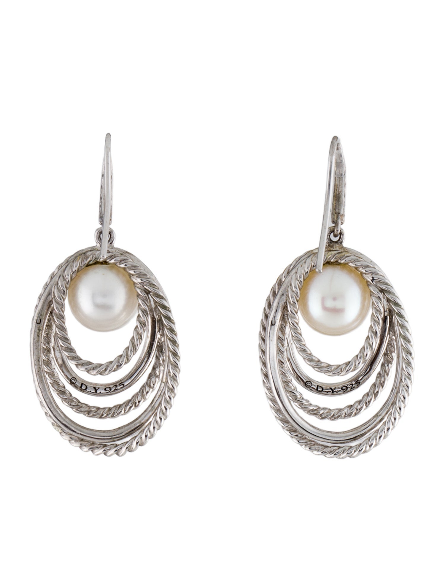 David Yurman Pearl & Diamond Crossover Drop Earrings