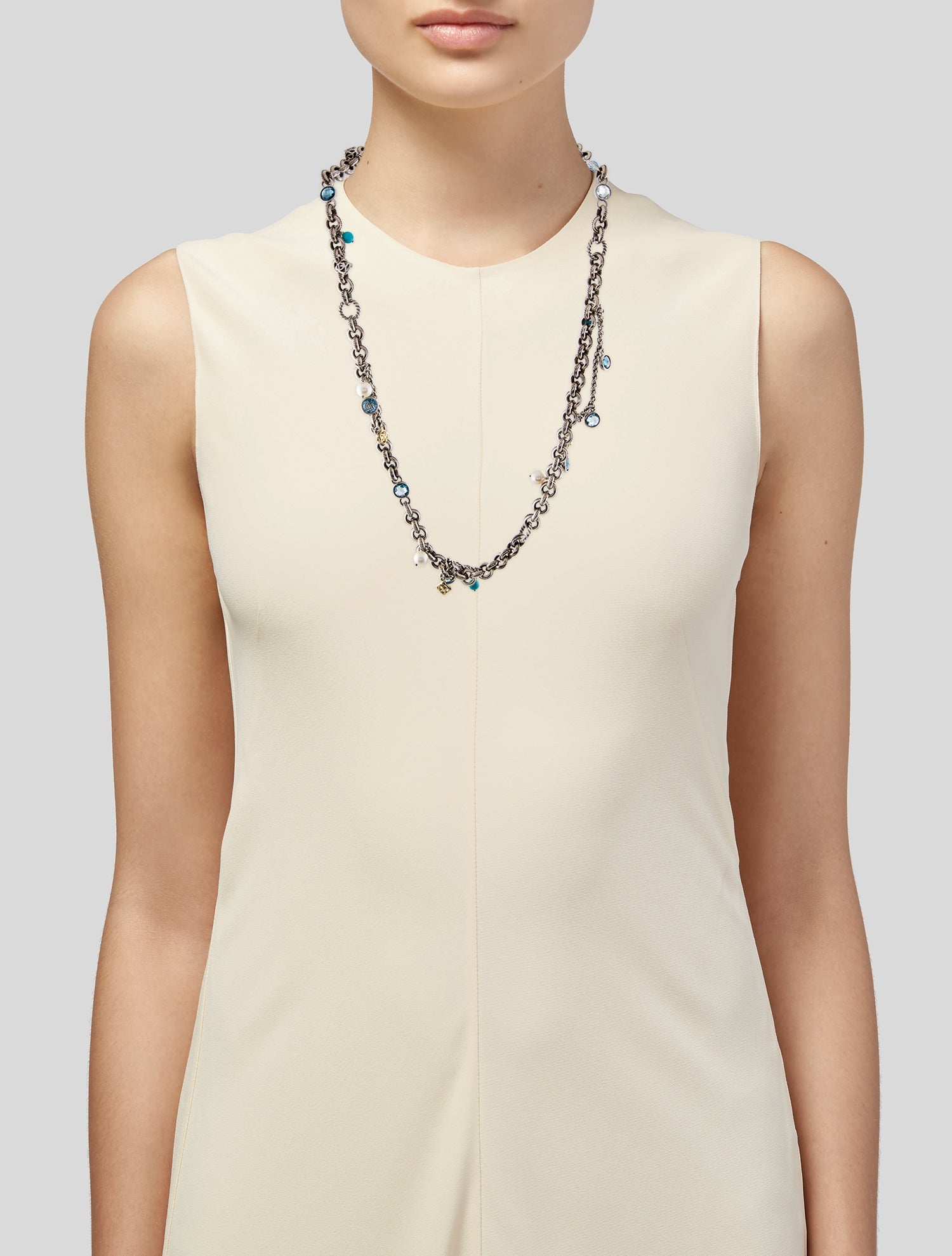 David Yurman Pearl, Topaz & Turquoise Old World Chain Necklace