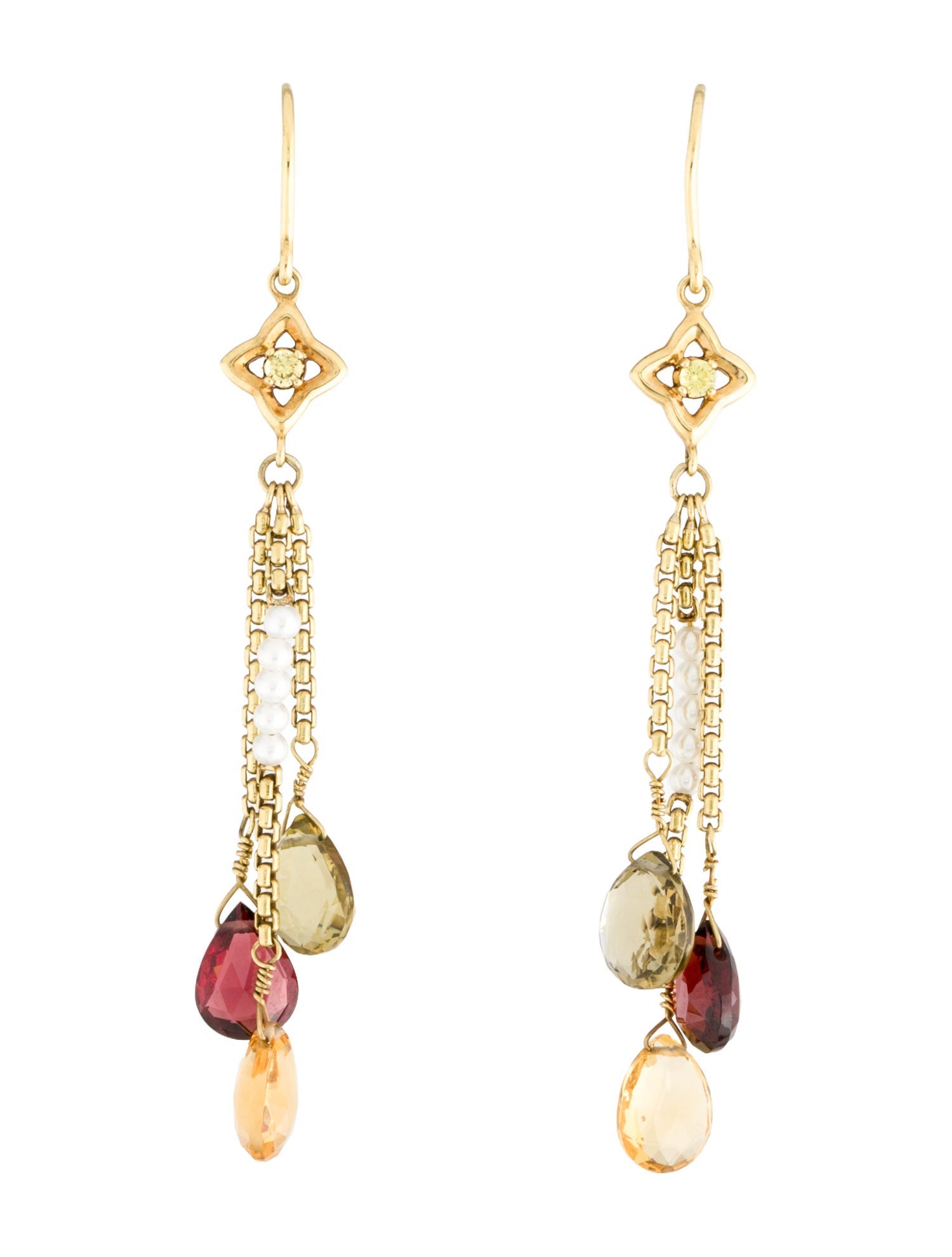 David Yurman 18K Pearl & Multistone Drop Earrings