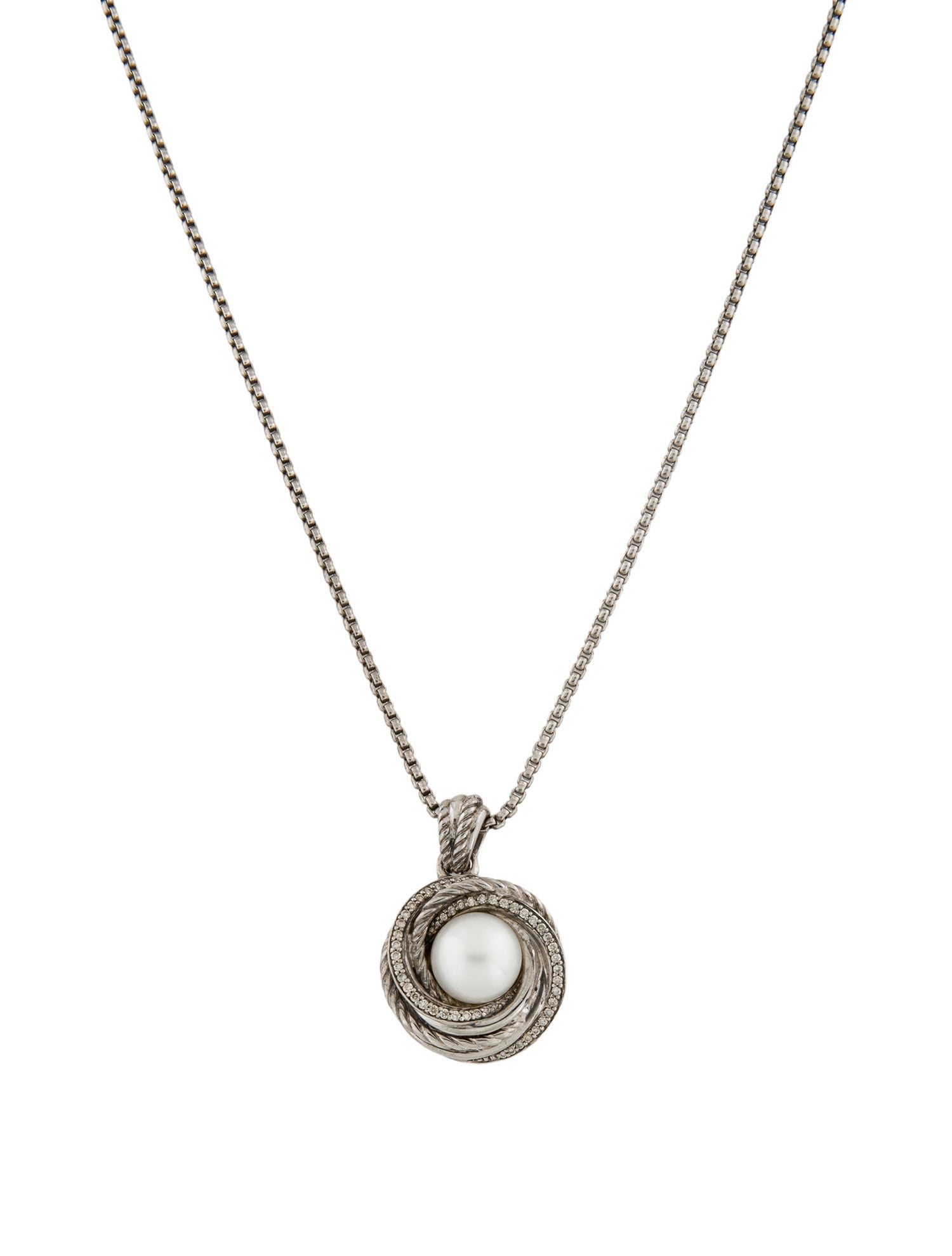 David Yurman Pearl & Diamond Crossover Pendant Necklace