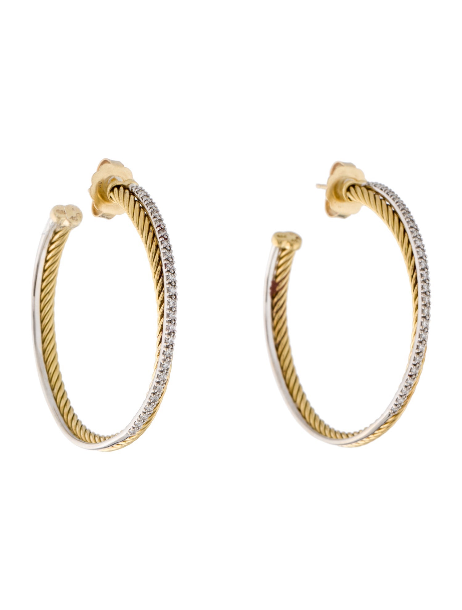 David Yurman 18K Diamond Crossover Hoop Earrings