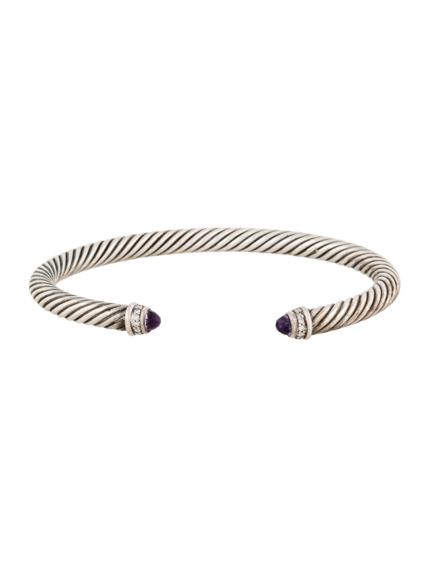 David Yurman Amethyst & Diamond Classic Cable Cuff Bracelet