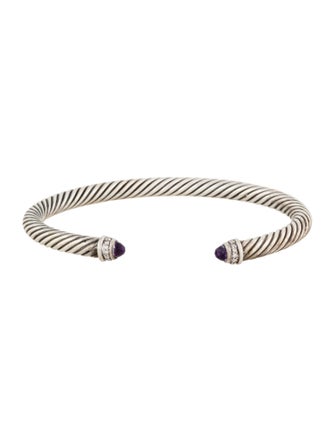 David Yurman Amethyst & Diamond Classic Cable Cuff Bracelet