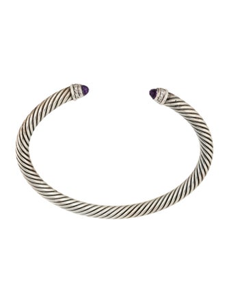 David Yurman Amethyst & Diamond Classic Cable Cuff Bracelet