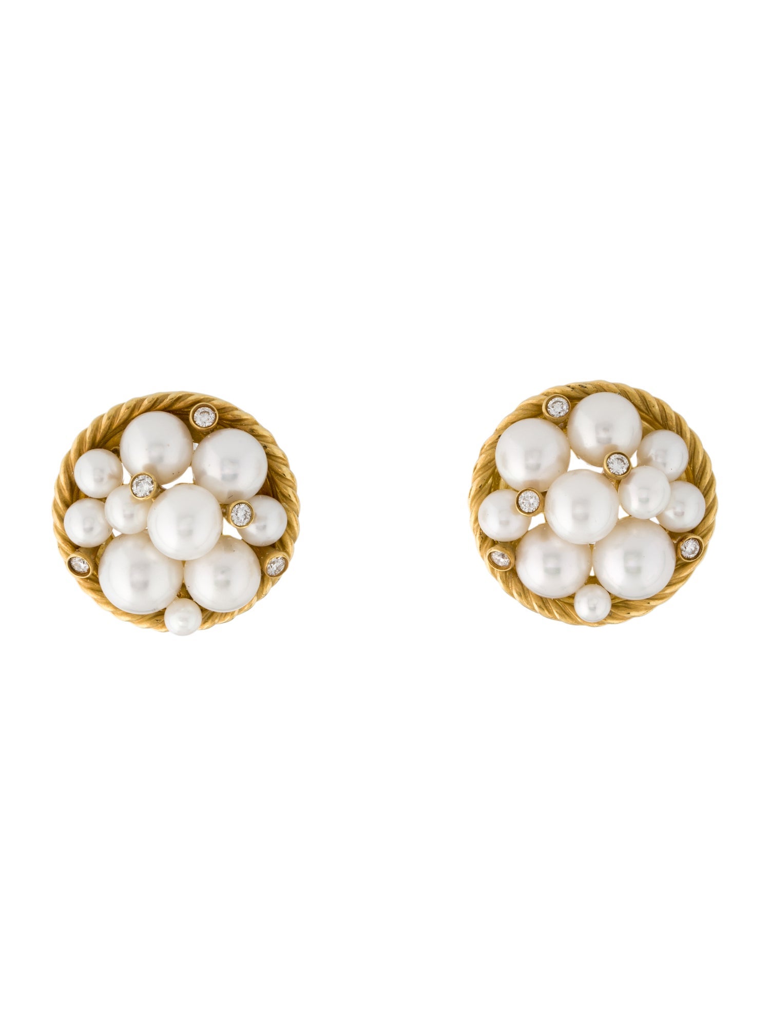 David Yurman 18K Pearl & Diamond Earclips