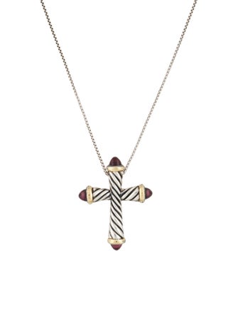 David Yurman Rhodolite Cable Cross Pendant Necklace