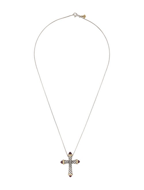 David Yurman Rhodolite Cable Cross Pendant Necklace