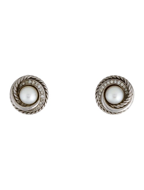 David Yurman Pearl & Diamond Crossover Stud Earrings