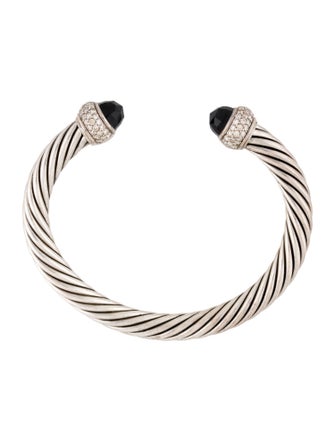 David Yurman Onyx & Diamond Cable Cuff Bracelet