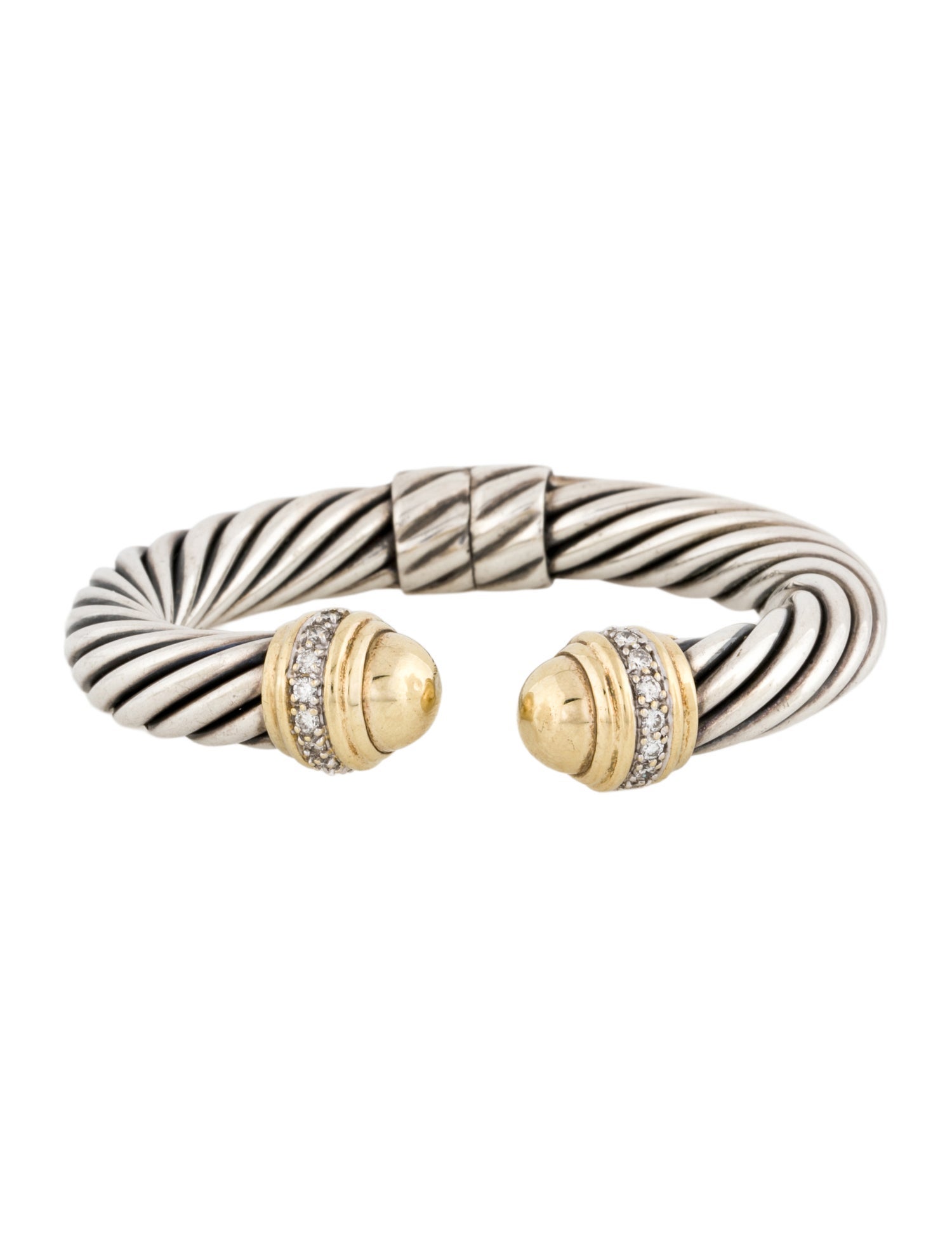 David Yurman Diamond Dome Hinged Cable Cuff Bracelet