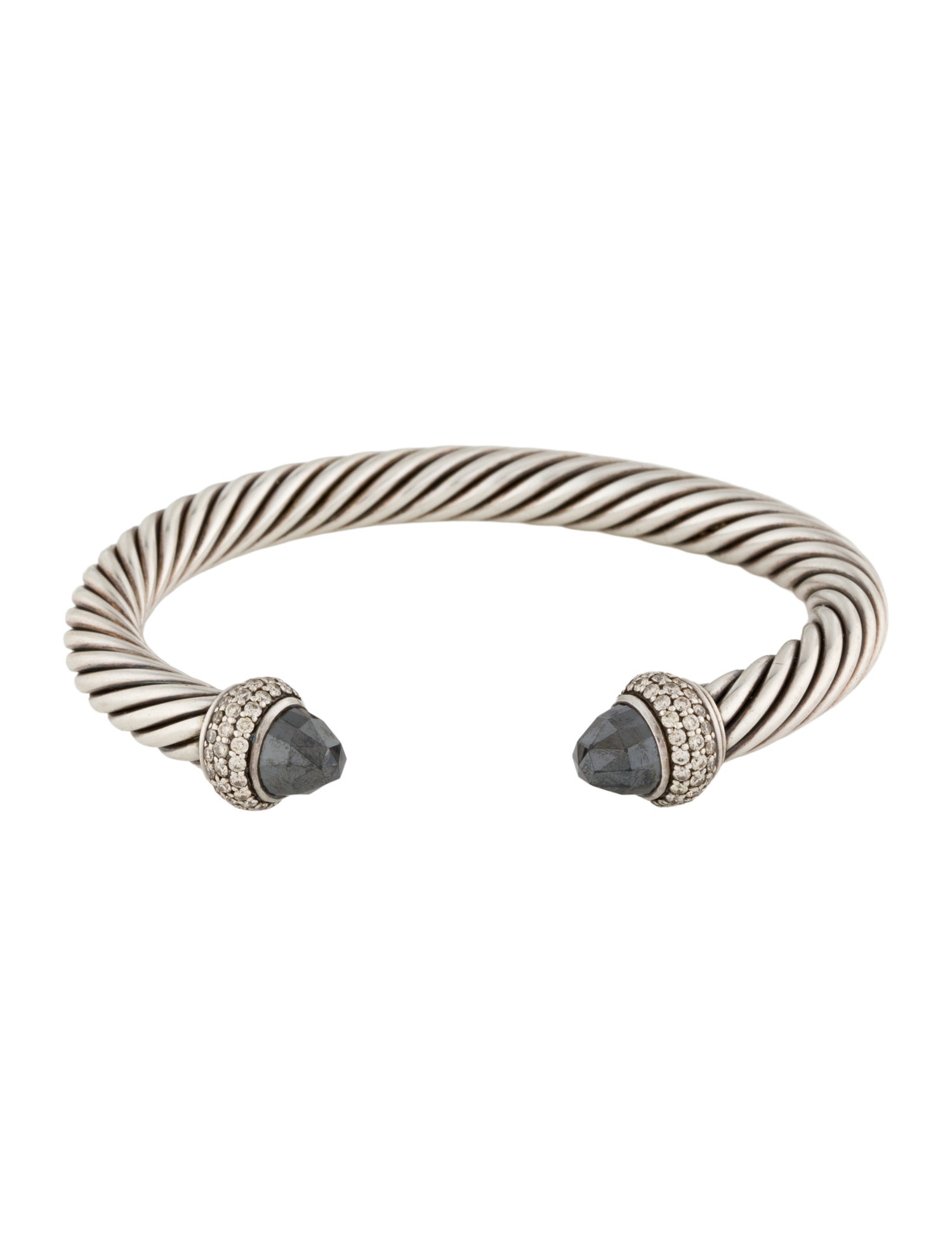 David Yurman Hematite & Diamond Cable Classic Cuff Bracelet