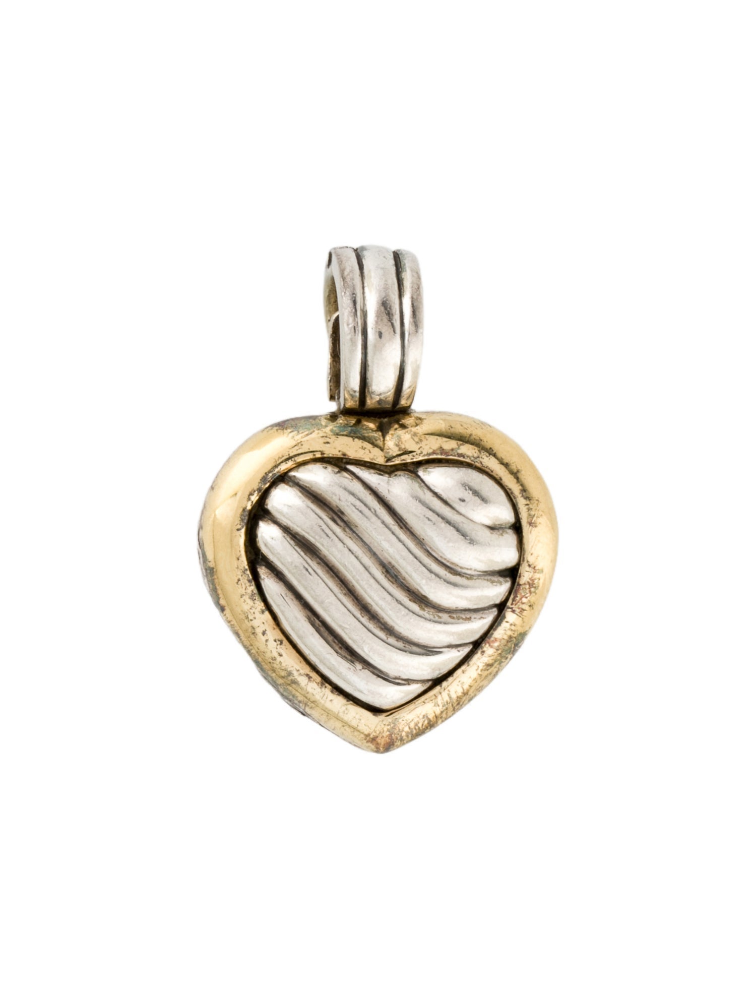David Yurman Two-Tone Sculpted Cable Heart Locket Pendant