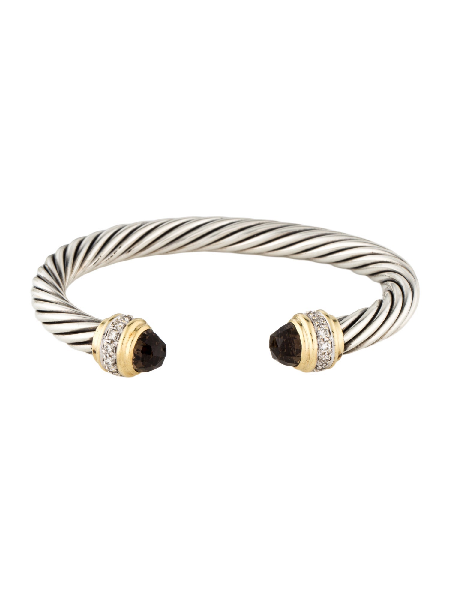 David Yurman Smoky Quartz & Diamond Cable Classic Cuff Bracelet