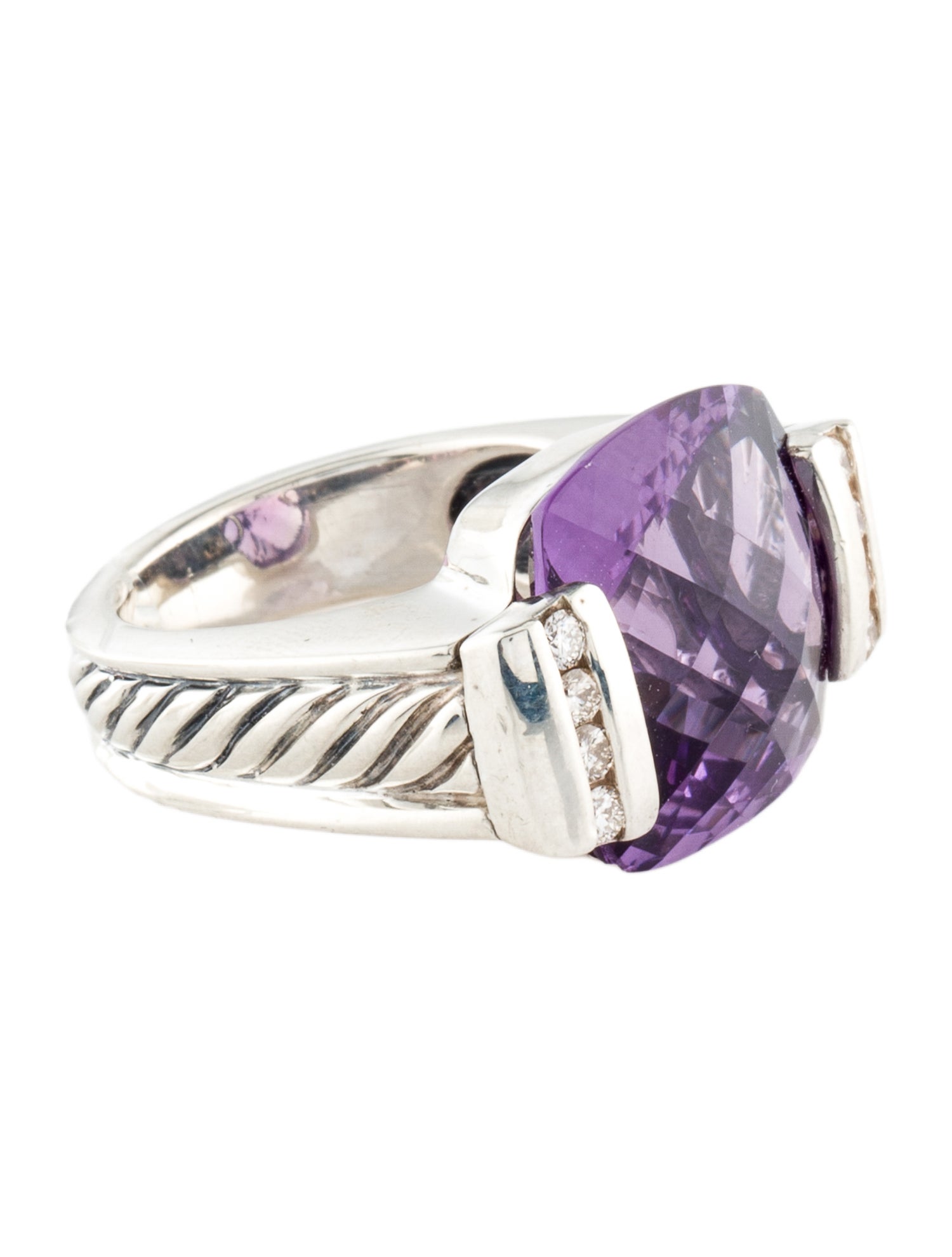 David Yurman Amethyst & Diamond Deco Cocktail Ring