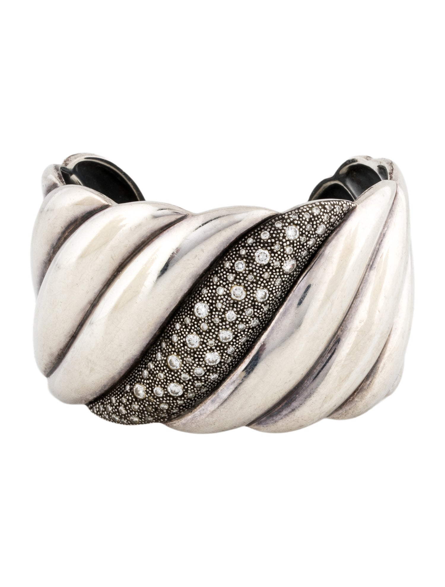 David Yurman Diamond Midnight Melange Sculpted Cable Cuff Bracelet